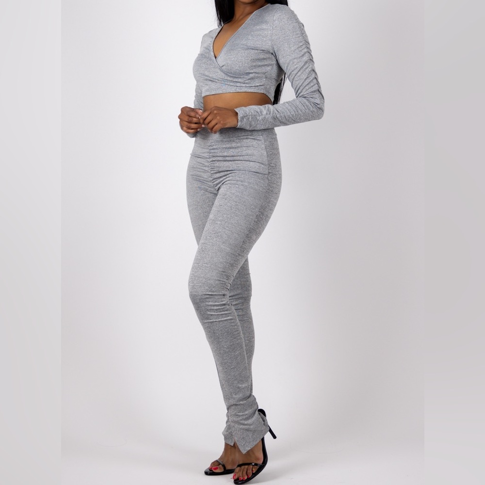 Grey crop top and pants set